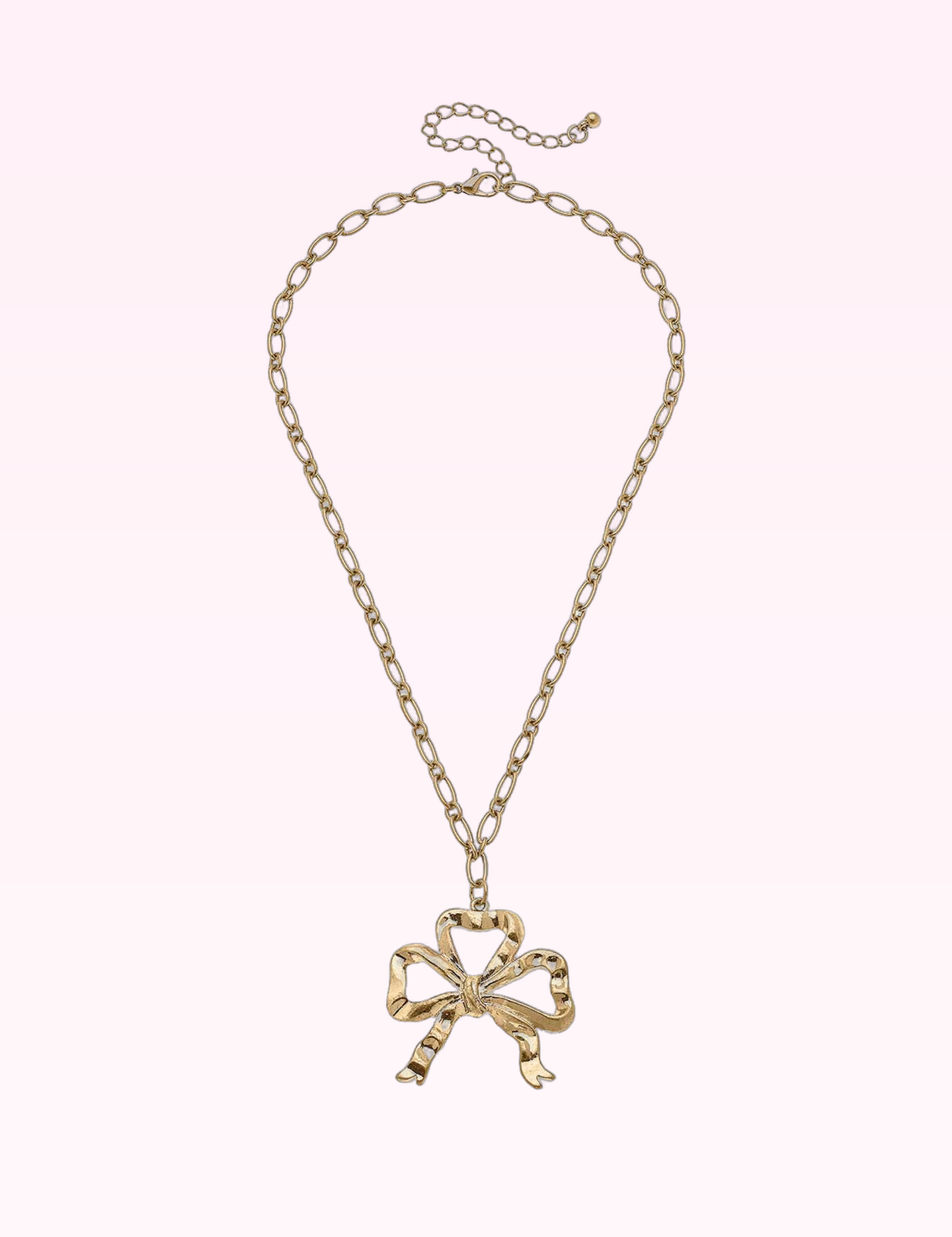 Ninety Nine Boutique super-pale pink accessory product photo: Greyson Bow Pendant Necklace in Worn Gold (September 30, 2026)