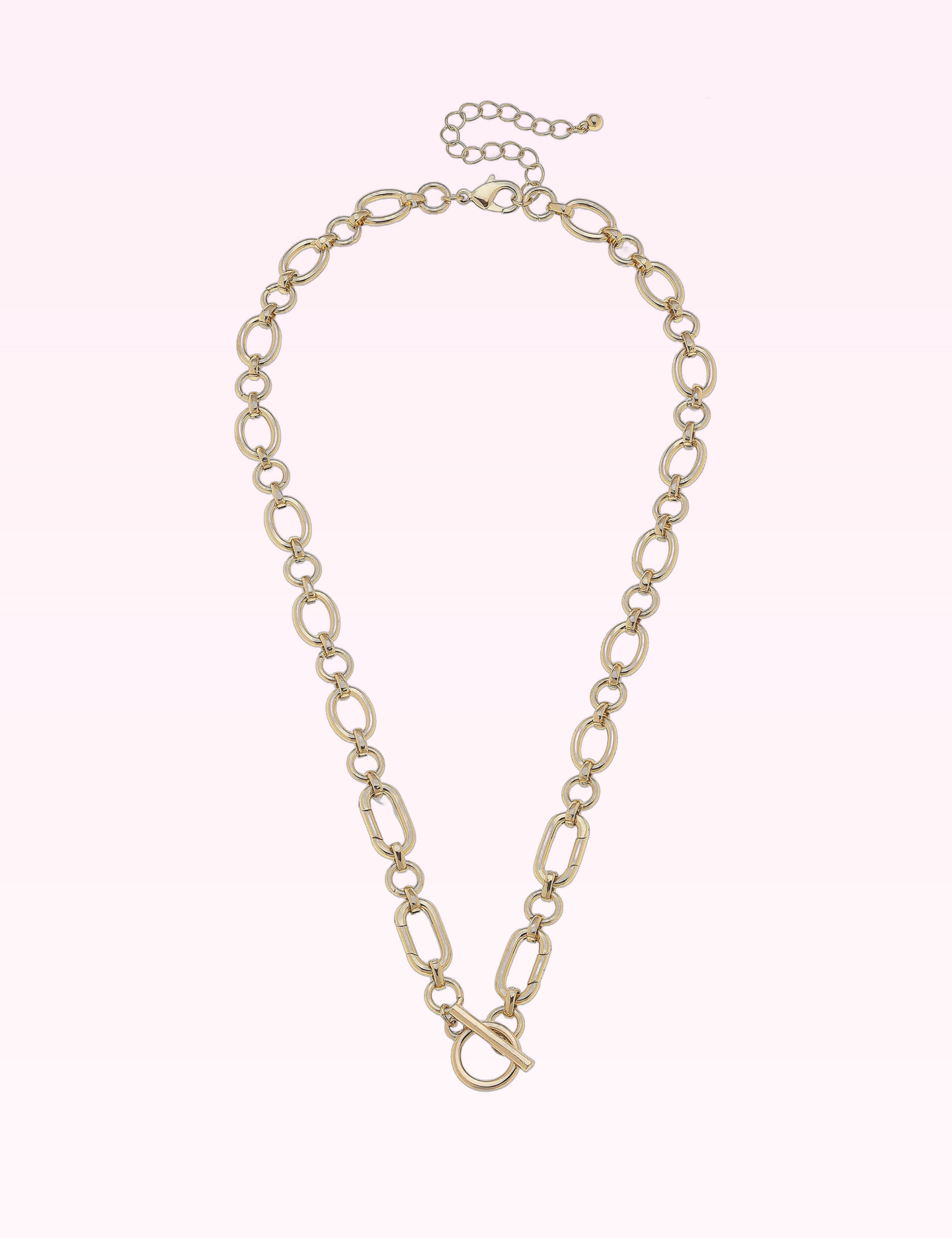 Ninety Nine Boutique super-pale pink accessory product photo: Sasha Toggle Front Charm Necklace Base in Shiny Gold (September 30, 2026)