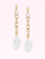 Ninety Nine Boutique super-pale pink accessory product photo: Violetta Baroque Pearl Chain Earrings in Shiny Gold (September 30, 2026)