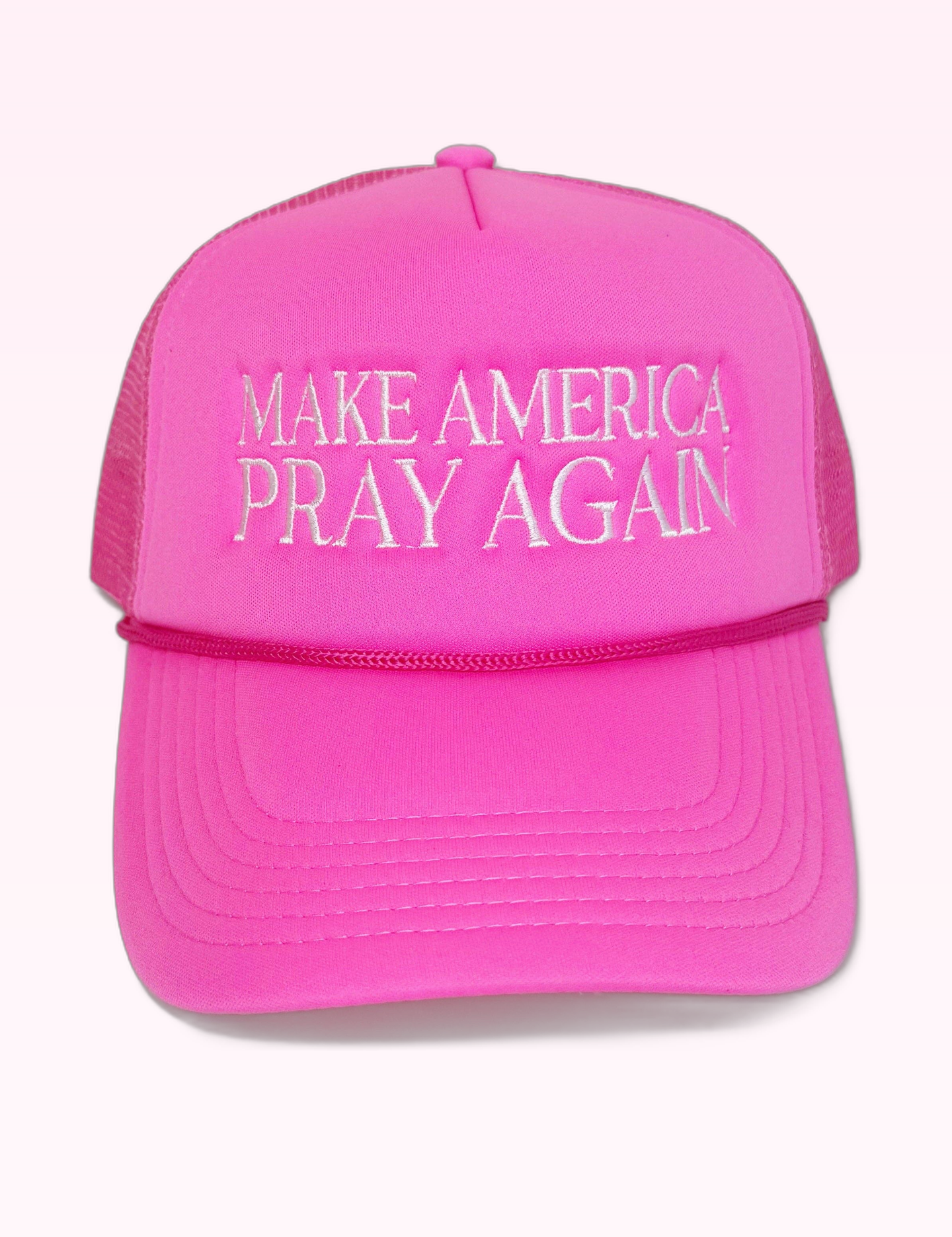 Ninety Nine Boutique super-pale pink accessory product photo: Make America Pray Again Trucker Hat (September 30, 2026)