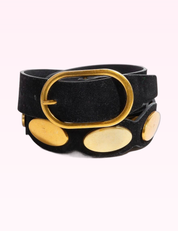 Ninety Nine Boutique super-pale pink accessory product photo: Gold Oval Accent Suede Belt (September 30, 2026)