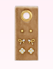 Ninety Nine Boutique super-pale pink accessory product photo: Set/3 Bow Accented Stud Set on Velvet Tag (September 30, 2026)