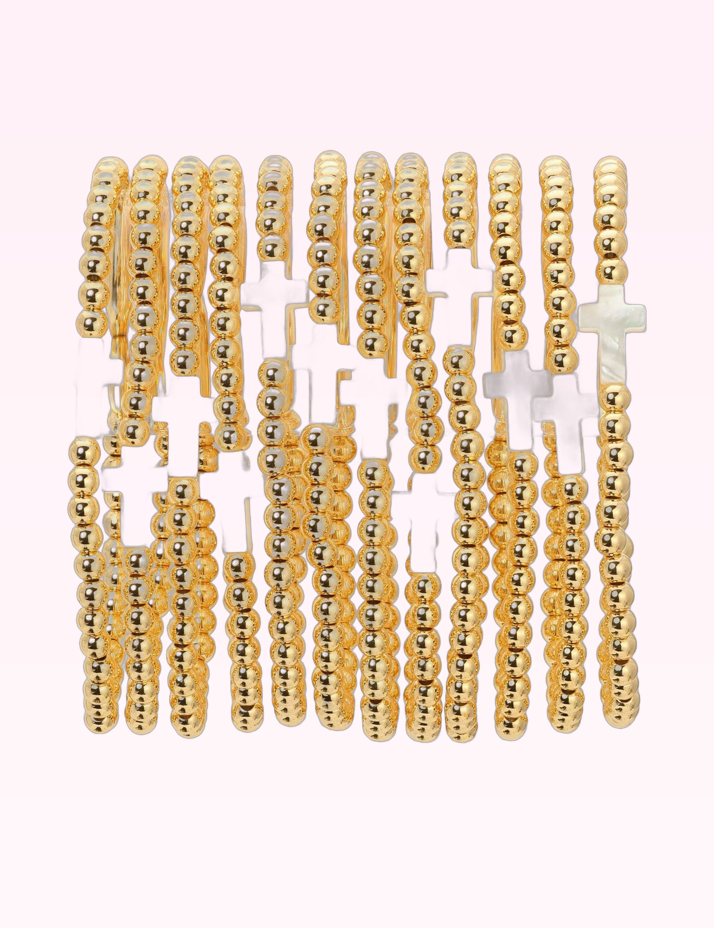 Ninety Nine Boutique super-pale pink accessory product photo: 4mm Stretch Breaded Bracelet w/ Cross (September 30, 2026)