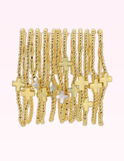 Ninety Nine Boutique super-pale pink accessory product photo: 3mm Beaded Stretch Bracelet with Single Gold Cross (September 30, 2026)