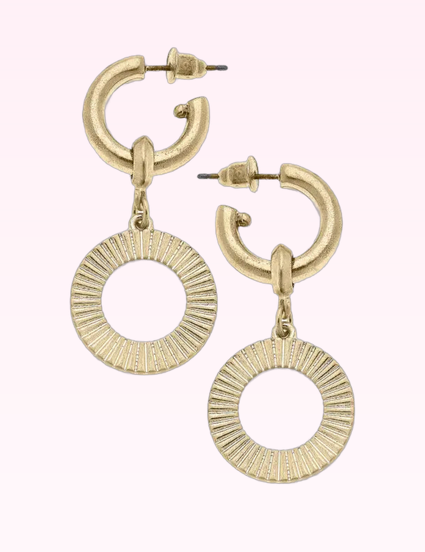 Ninety Nine Boutique super-pale pink accessory product photo: Gold Savannah Disc Drop Hoop Earrings (September 30, 2026)