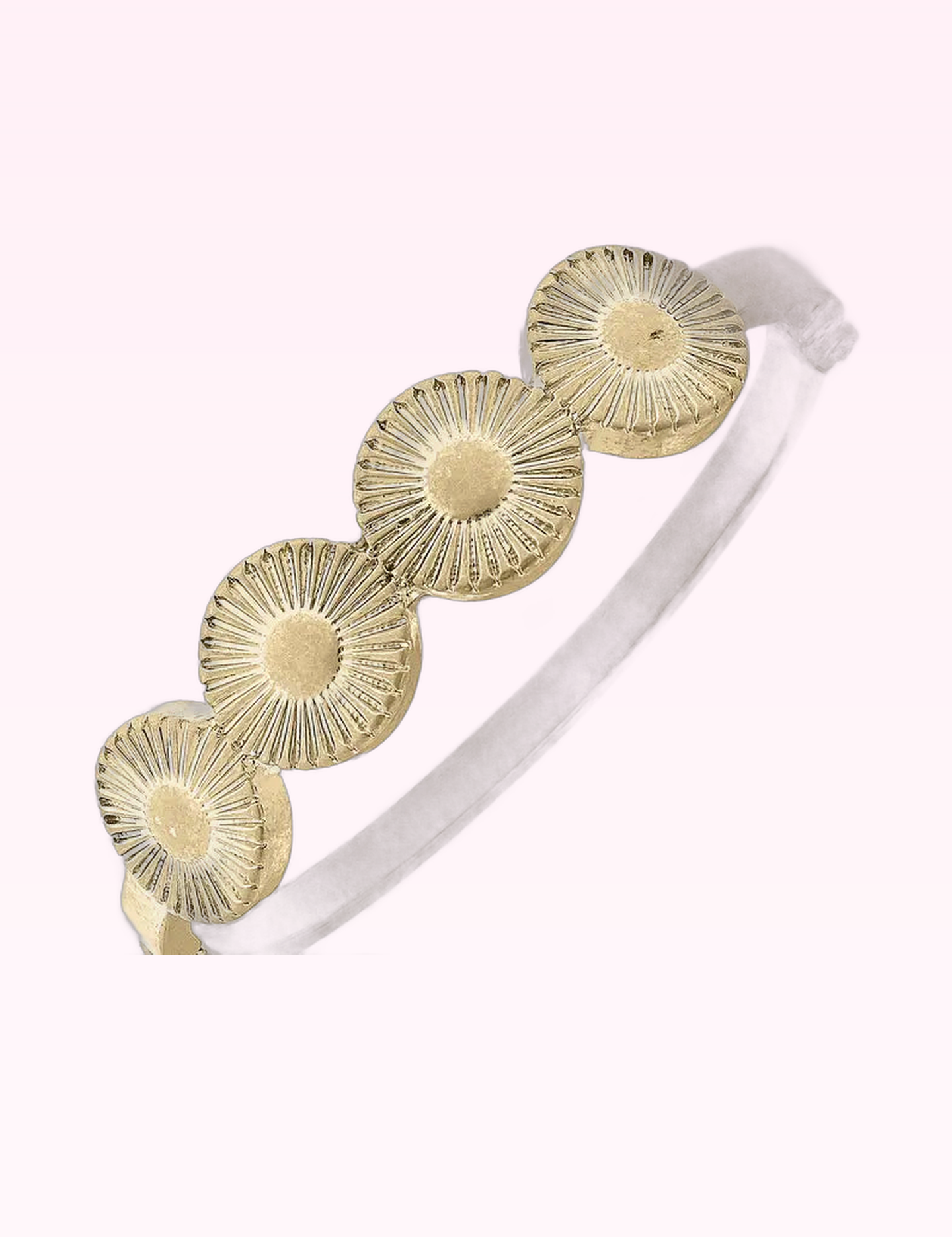 Ninety Nine Boutique super-pale pink accessory product photo: Gold Sienna Medal Disc Hinge Bangle (September 30, 2026)