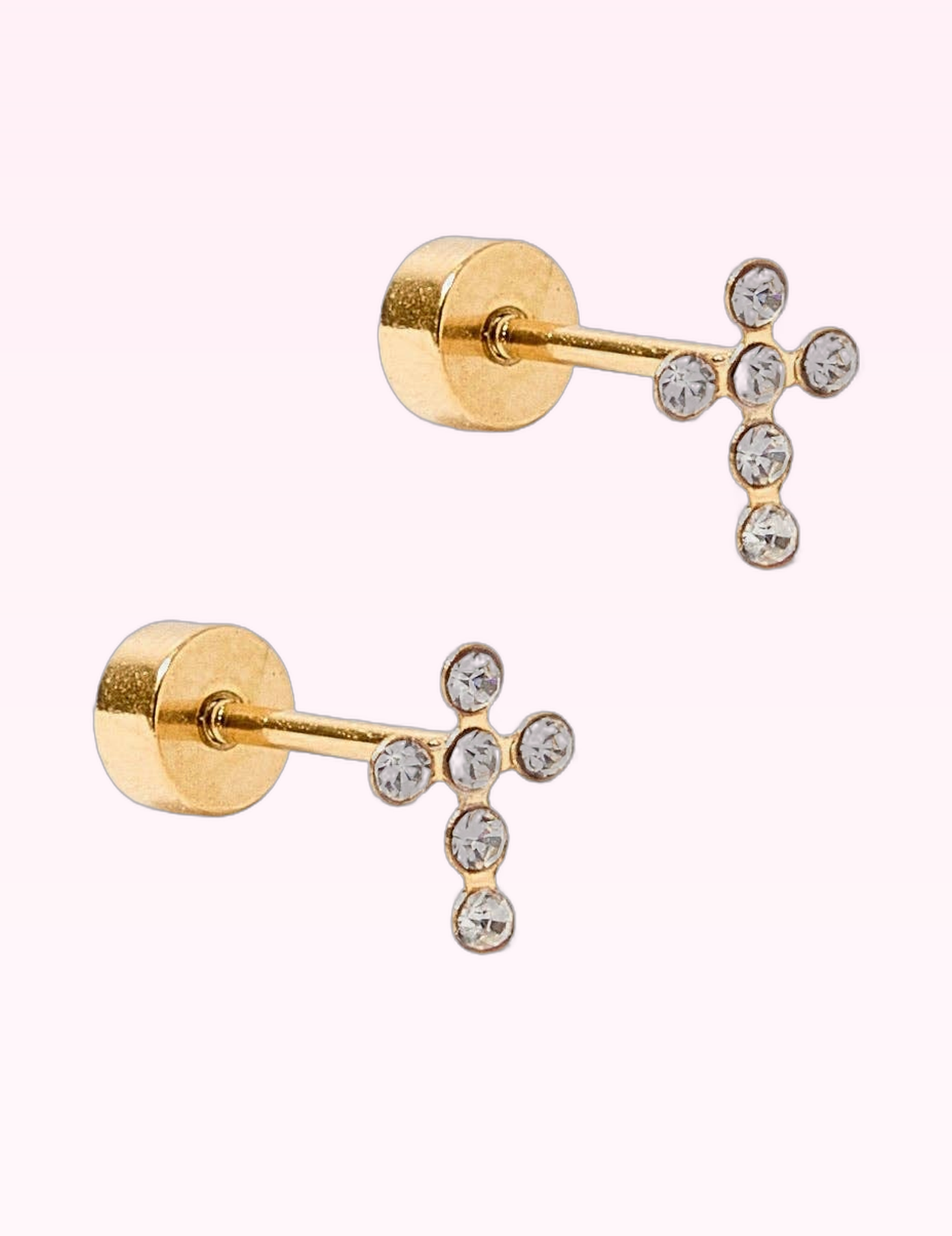 Ninety Nine Boutique super-pale pink accessory product photo: Stud Earrings Clara Cross Gold Sparkle (September 30, 2026)