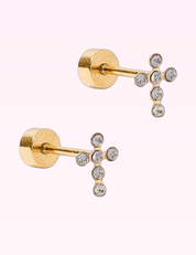 Ninety Nine Boutique super-pale pink accessory product photo: Stud Earrings Clara Cross Gold Sparkle (September 30, 2026)