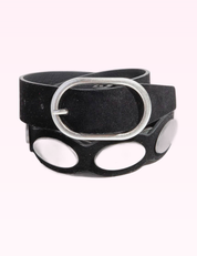 Ninety Nine Boutique super-pale pink accessory product photo: Black & Silver Oval Accent Suede Belt (September 30, 2026)