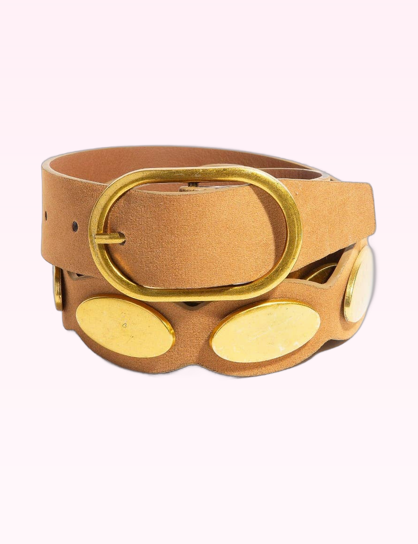 Ninety Nine Boutique super-pale pink accessory product photo: Brown & Gold Oval Accent Suede Belt (September 30, 2026)