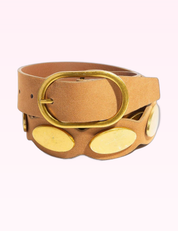 Ninety Nine Boutique super-pale pink accessory product photo: Brown & Gold Oval Accent Suede Belt (September 30, 2026)