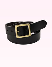 Ninety Nine Boutique super-pale pink accessory product photo: Black & Gold Leather Square Buckle Belt (September 30, 2026)