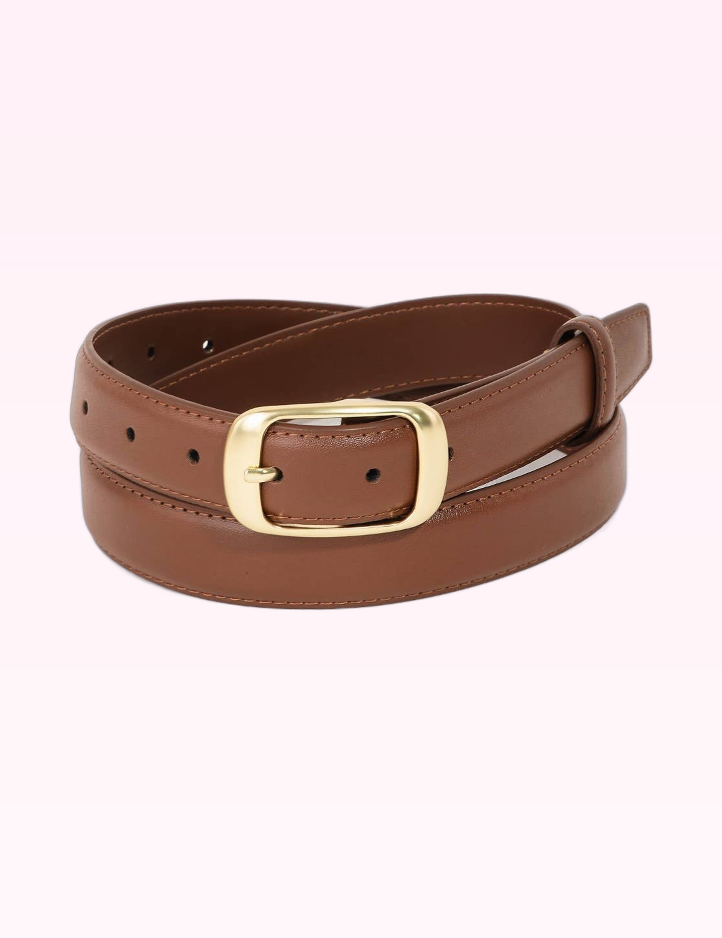 Ninety Nine Boutique super-pale pink accessory product photo: Brown Solid Rectangle Buckle Leather Belt (September 30, 2026)