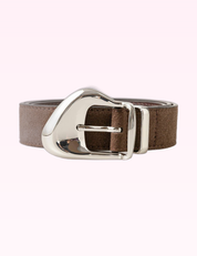 Ninety Nine Boutique super-pale pink accessory product photo: Brown & Silver Ornate Buckle Soft Leather Belt (September 30, 2026)