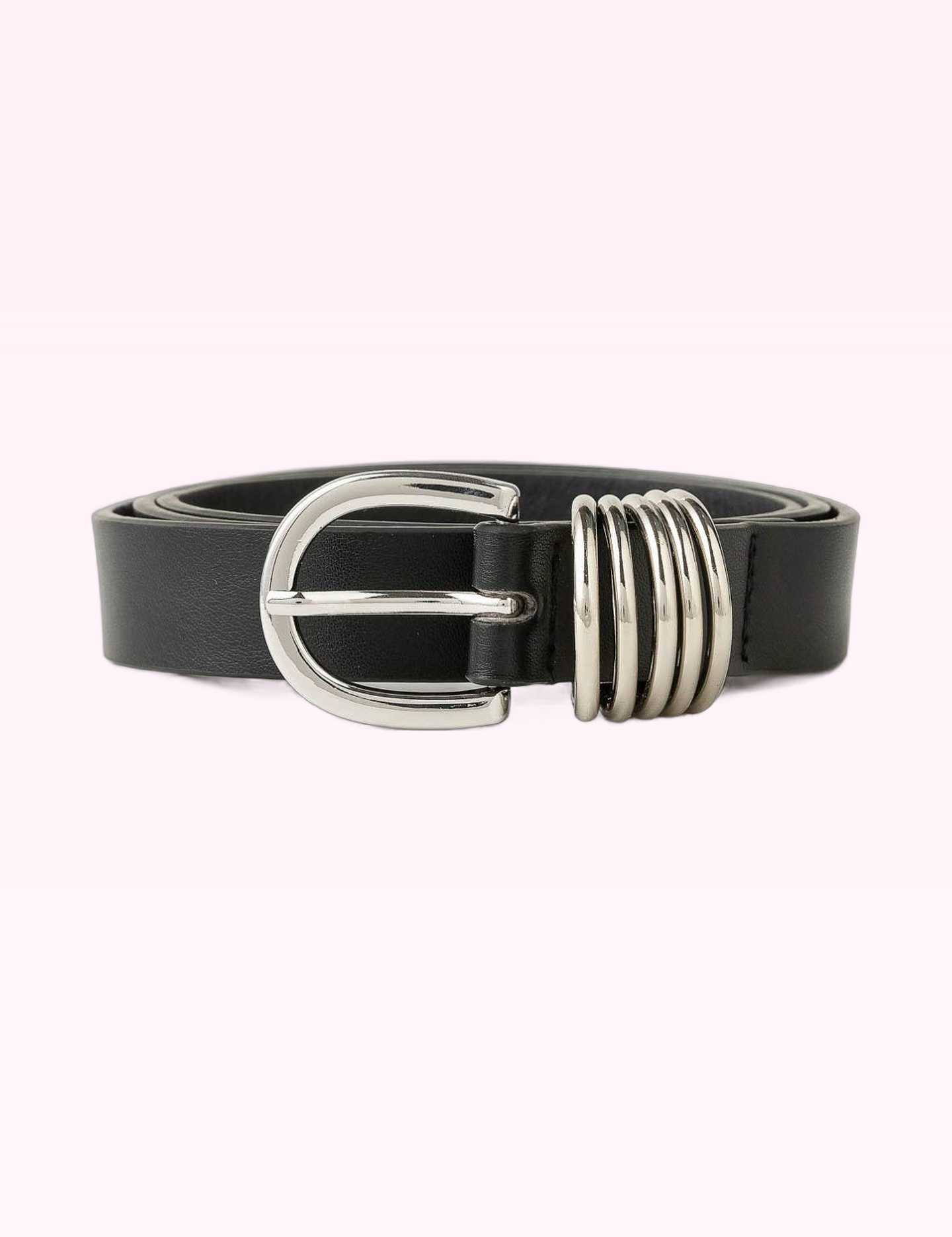 Ninety Nine Boutique super-pale pink accessory product photo: Black & Silver Multi Ring Leather Belt (September 30, 2026)