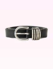 Ninety Nine Boutique super-pale pink accessory product photo: Black & Silver Multi Ring Leather Belt (September 30, 2026)
