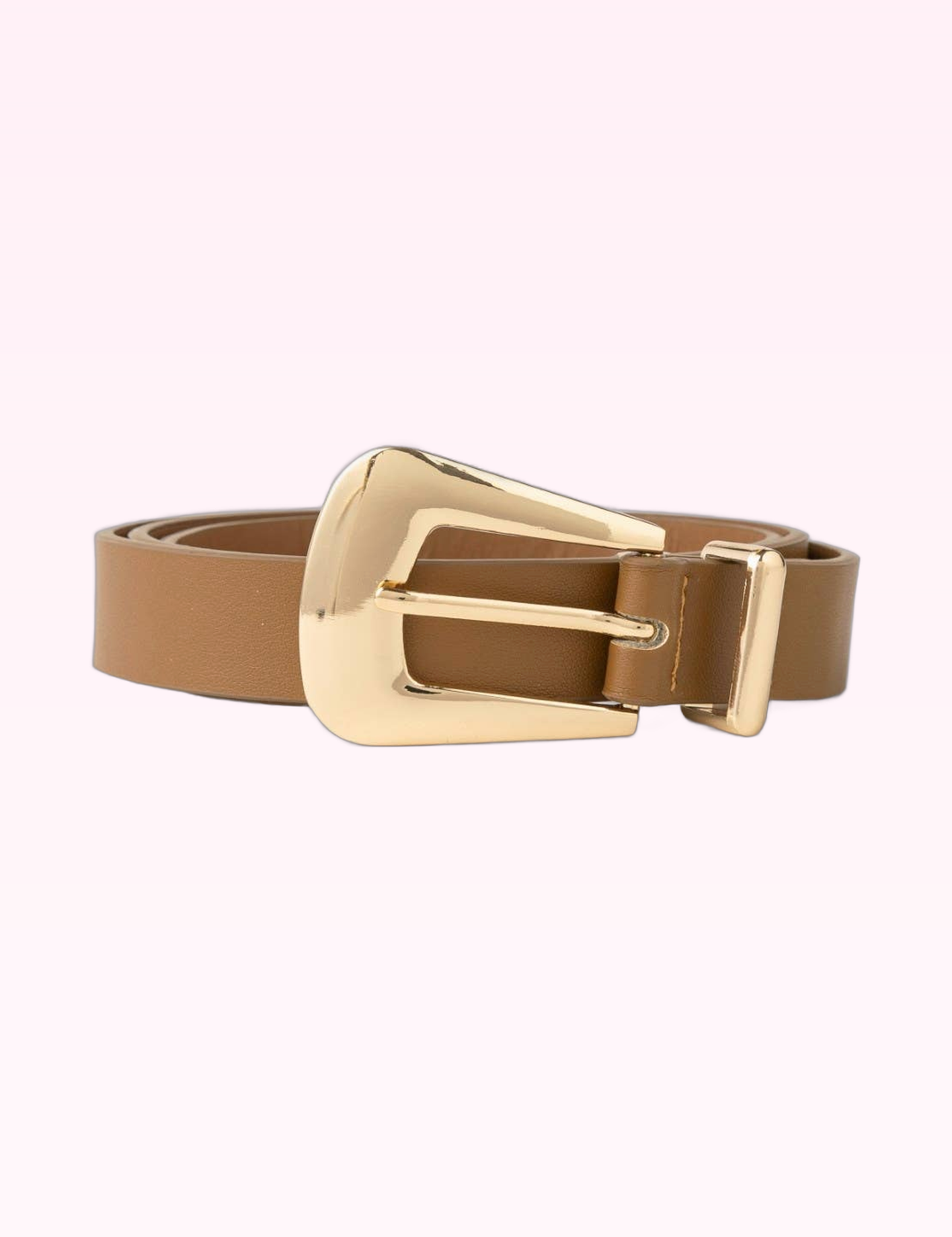 Ninety Nine Boutique super-pale pink accessory product photo: Brown & Gold Bulky Buckle Leather Belt (September 30, 2026)