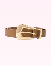 Ninety Nine Boutique super-pale pink accessory product photo: Brown & Gold Bulky Buckle Leather Belt (September 30, 2026)