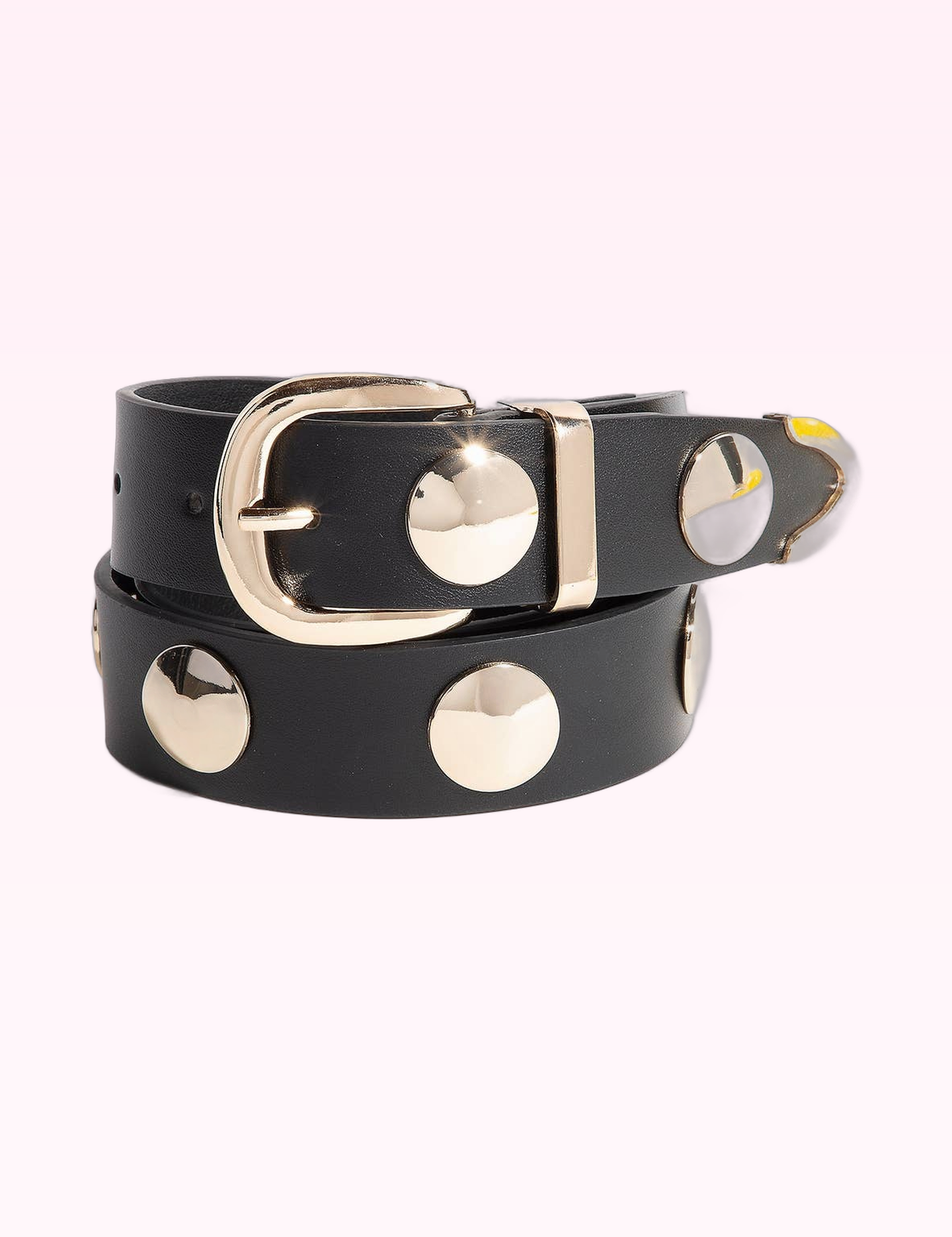 Ninety Nine Boutique super-pale pink accessory product photo: Black & Gold Studded Vegan Leather Belt (September 30, 2026)