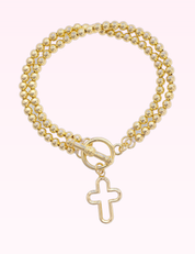 Ninety Nine Boutique super-pale pink accessory product photo: Foster Open Cross Ball Bead Stretch Toggle Bracelet (September 30, 2026)