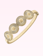 Ninety Nine Boutique super-pale pink accessory product photo: Sienna Fluted Metal Disc Hinge Bangle in Worn Gold (September 30, 2026)