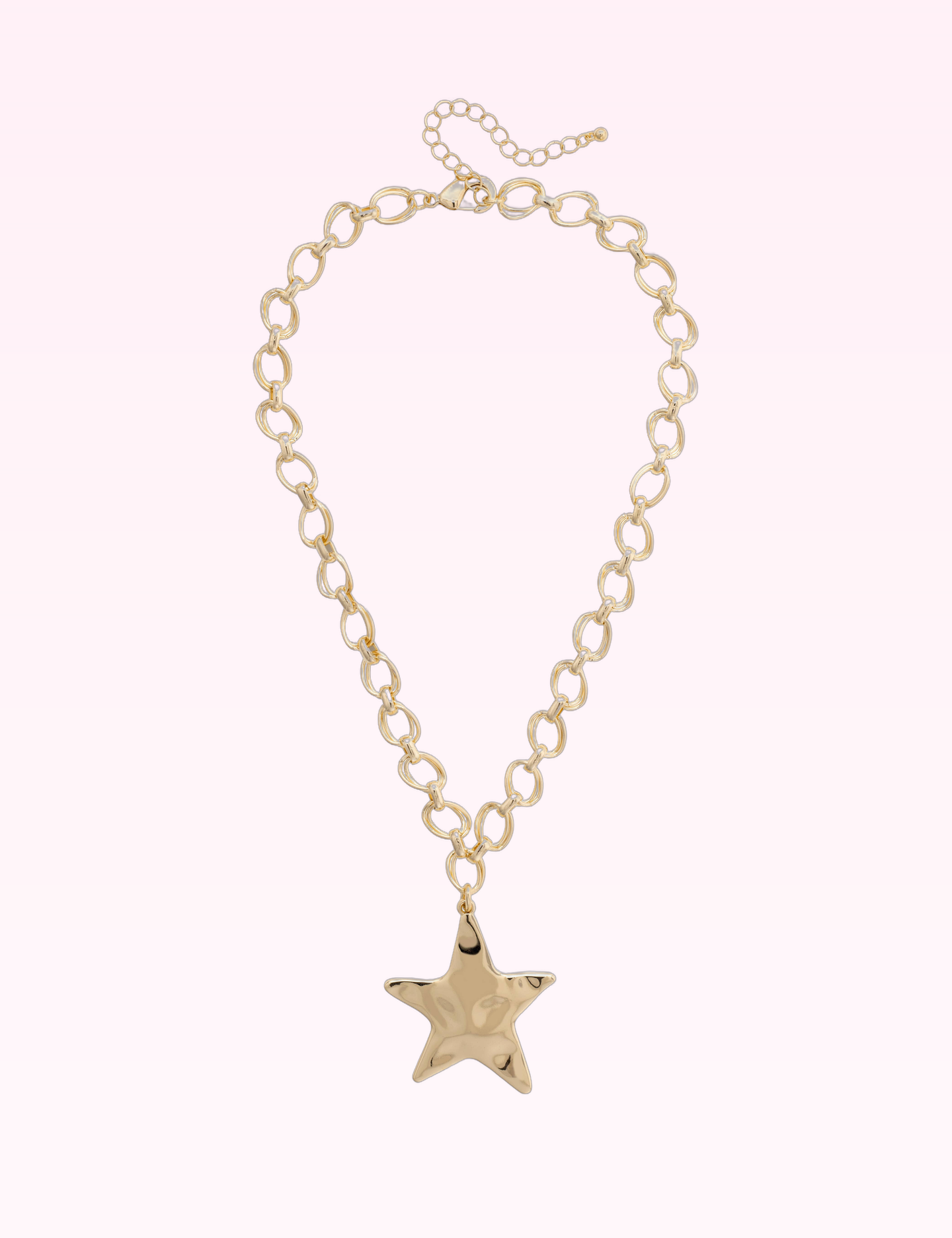 Ninety Nine Boutique super-pale pink accessory product photo: Elise Hammered Star Cable Chain Necklace in Shiny Gold (September 30, 2026)