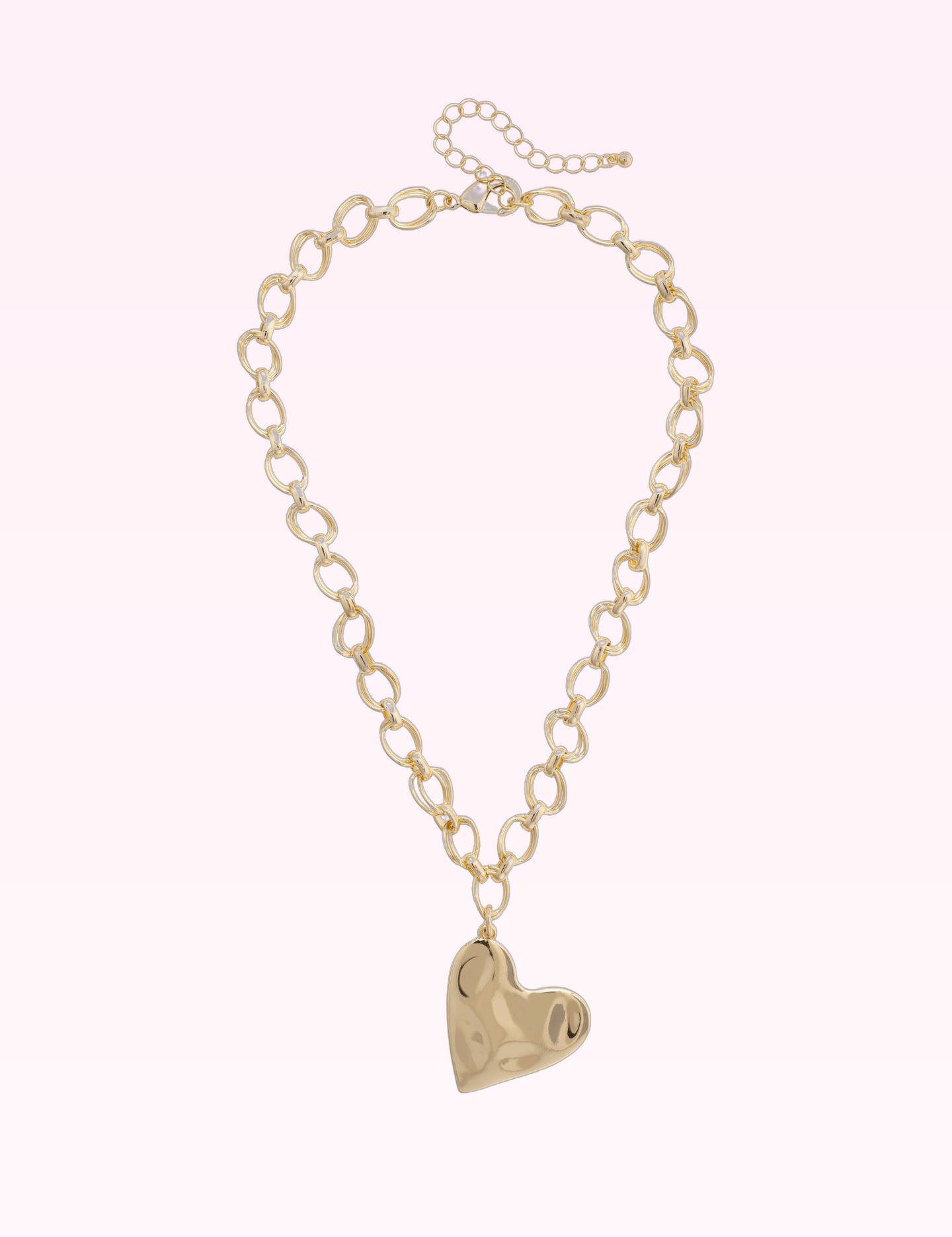 Ninety Nine Boutique super-pale pink accessory product photo: Elise Hammered Heart Cable Chain Necklace in Shiny Gold (September 30, 2026)