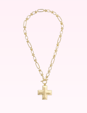 Ninety Nine Boutique super-pale pink accessory product photo: Macy Square Cross Toggle Necklace in Shiny Gold (September 30, 2026)