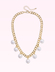 Ninety Nine Boutique super-pale pink accessory product photo: Maribel Pearl Statement Chain Necklace in Shiny Gold (September 30, 2026)