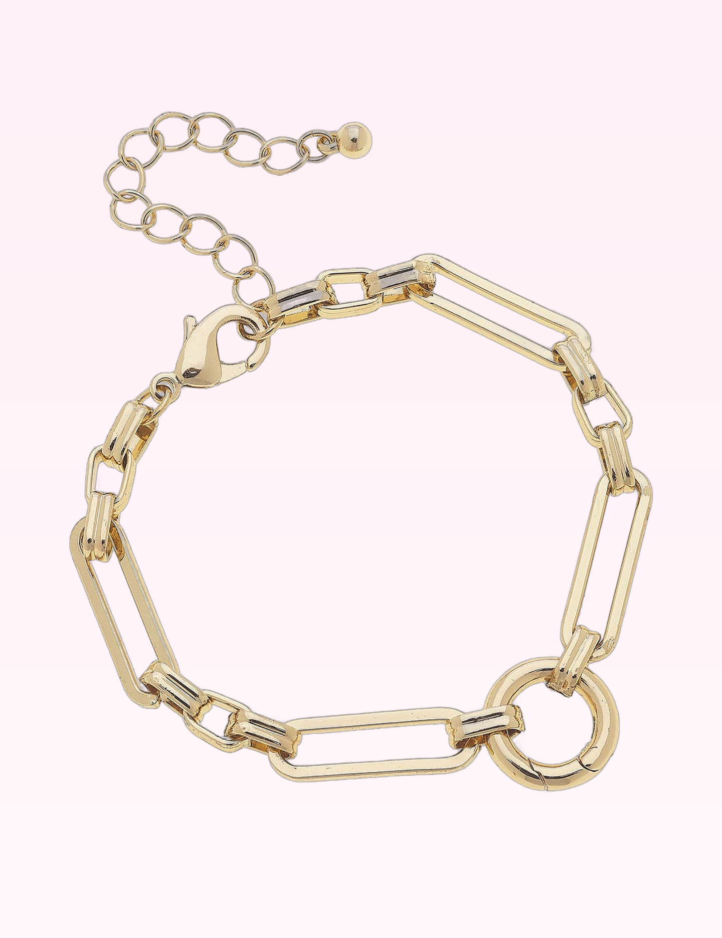 Ninety Nine Boutique super-pale pink accessory product photo: Bella Linked Charm Bracelet Base in Shiny Gold (September 30, 2026)