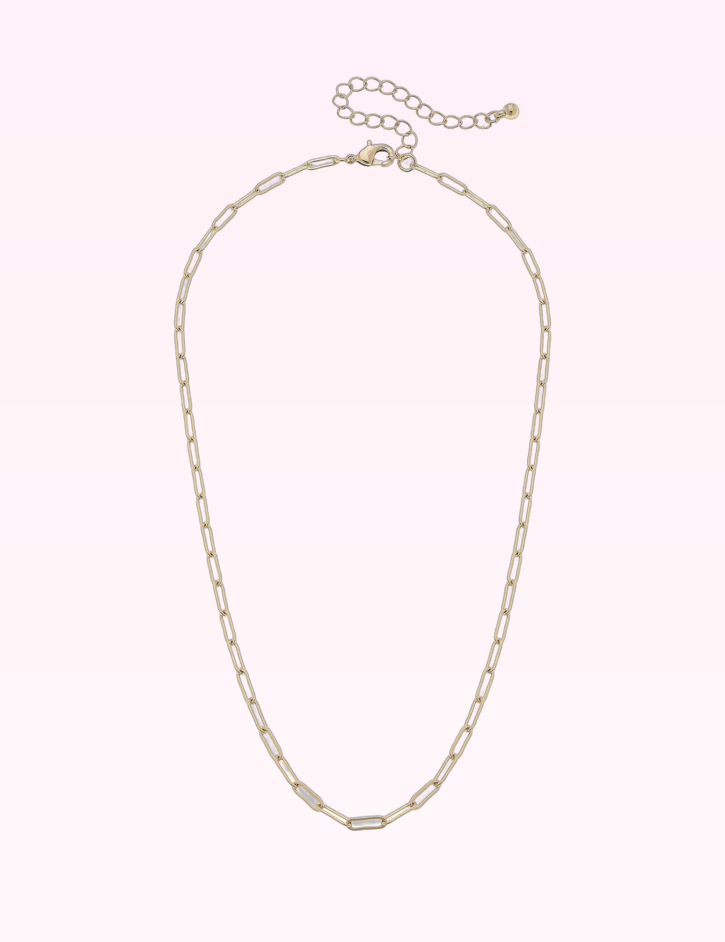 Ninety Nine Boutique super-pale pink accessory product photo: Celia Paperclip Chain Charm Necklace Base - Shiny Gold (September 30, 2026)