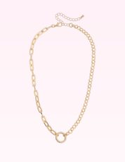 Ninety Nine Boutique super-pale pink accessory product photo: Essex Half & Half Linked Necklace in Shiny Gold (September 30, 2026)