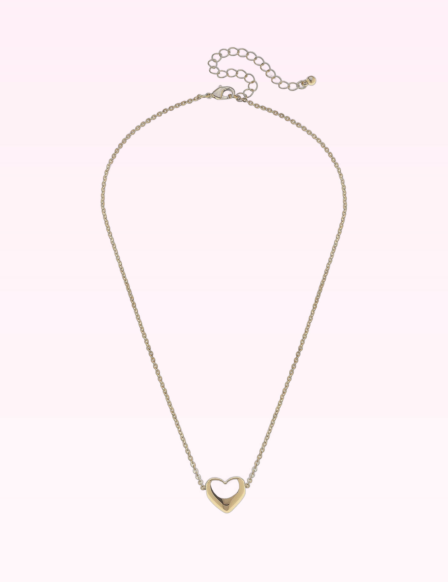 Ninety Nine Boutique super-pale pink accessory product photo: Tatum Heart Necklace in Shiny Gold (September 30, 2026)