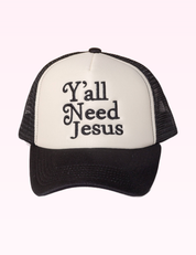 Ninety Nine Boutique super-pale pink accessory product photo: Y'all Need Jesus Mesh Back Trucker Hat (September 30, 2026)