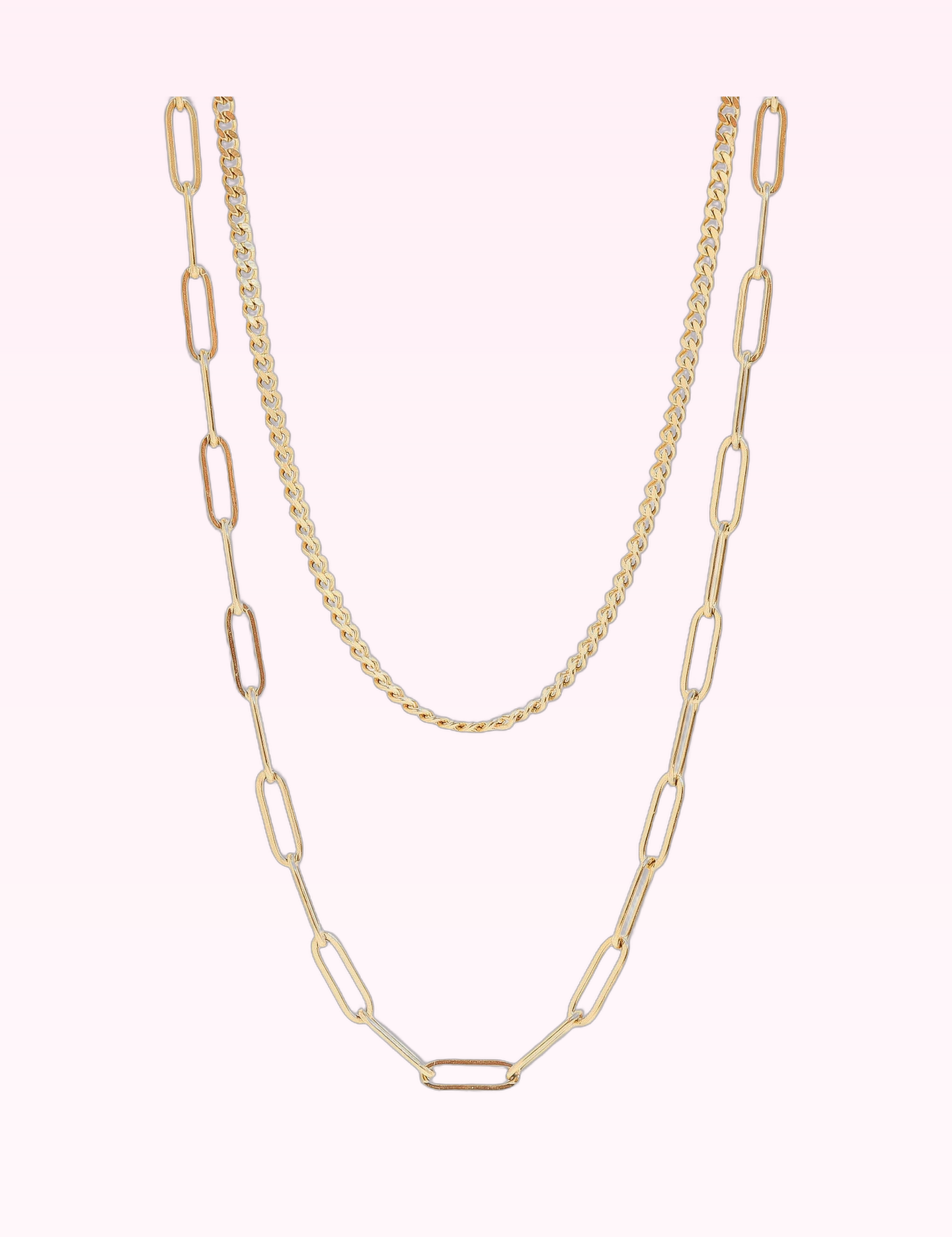 Ninety Nine Boutique super-pale pink accessory product photo: 18K Gold Stainless Steel and Paperclip Layered Chain Necklace (September 30, 2026)