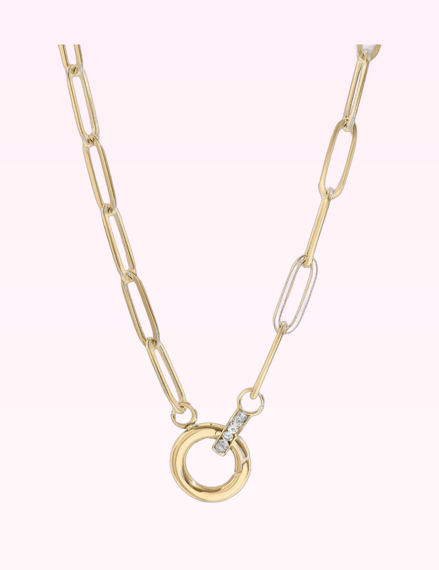 Ninety Nine Boutique super-pale pink accessory product photo: 18K Gold Paperclip Rhinestone Charm Holder Necklace (September 30, 2026)