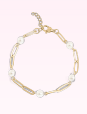 Ninety Nine Boutique super-pale pink accessory product photo: 18K Gold Steel Station Pearl Paperclip Chain Bracelet (September 30, 2026)