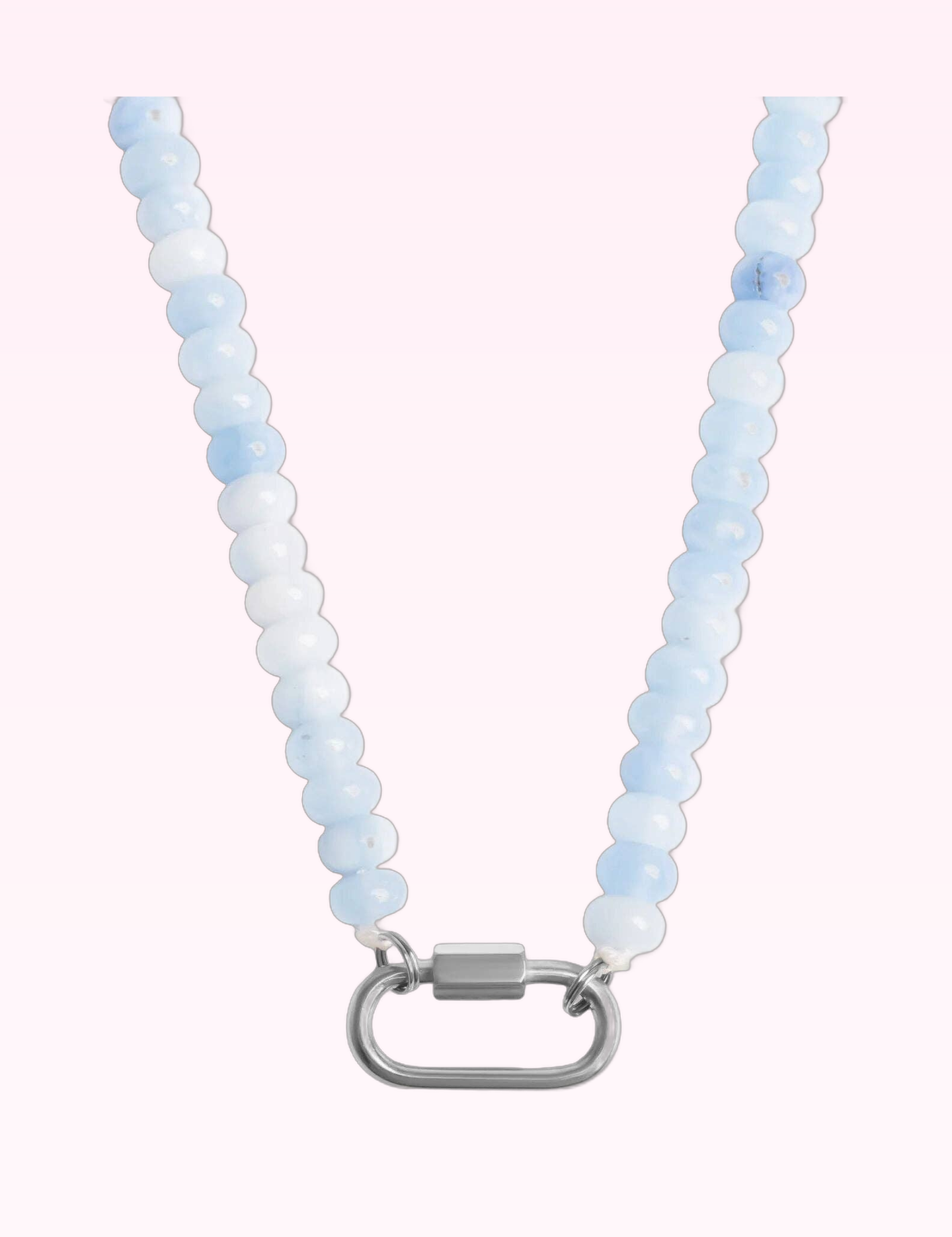Ninety Nine Boutique super-pale pink accessory product photo: Stainless Steel  BlueChunky Glass Bead Carabiner Necklace (September 30, 2026)
