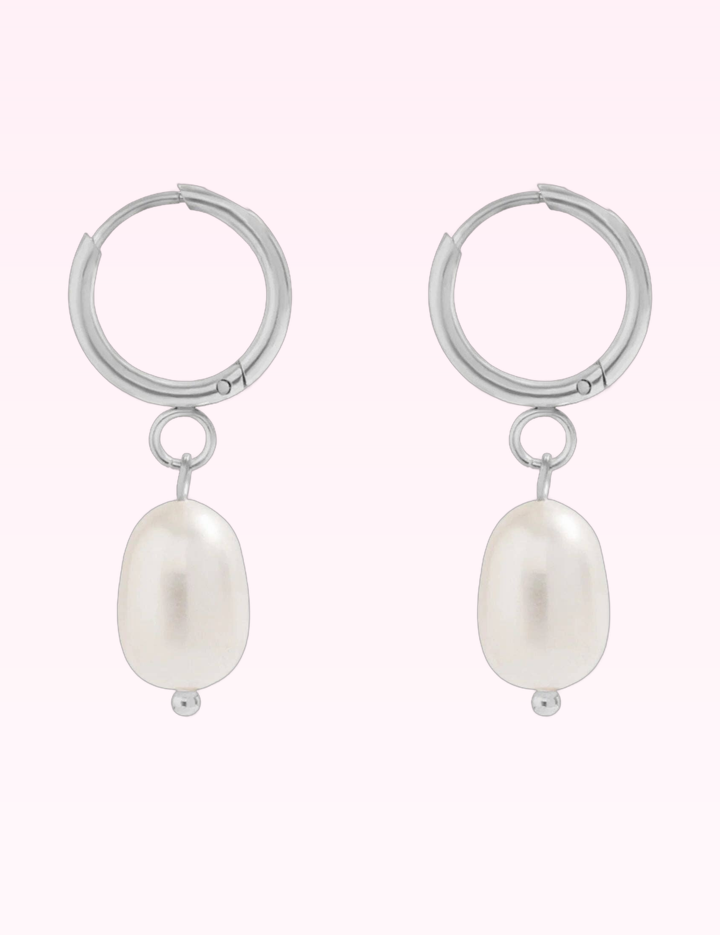 Ninety Nine Boutique super-pale pink accessory product photo: Silver PVD Freshwater Pearl Huggie Earrings (September 30, 2026)