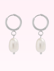 Ninety Nine Boutique super-pale pink accessory product photo: Silver PVD Freshwater Pearl Huggie Earrings (September 30, 2026)