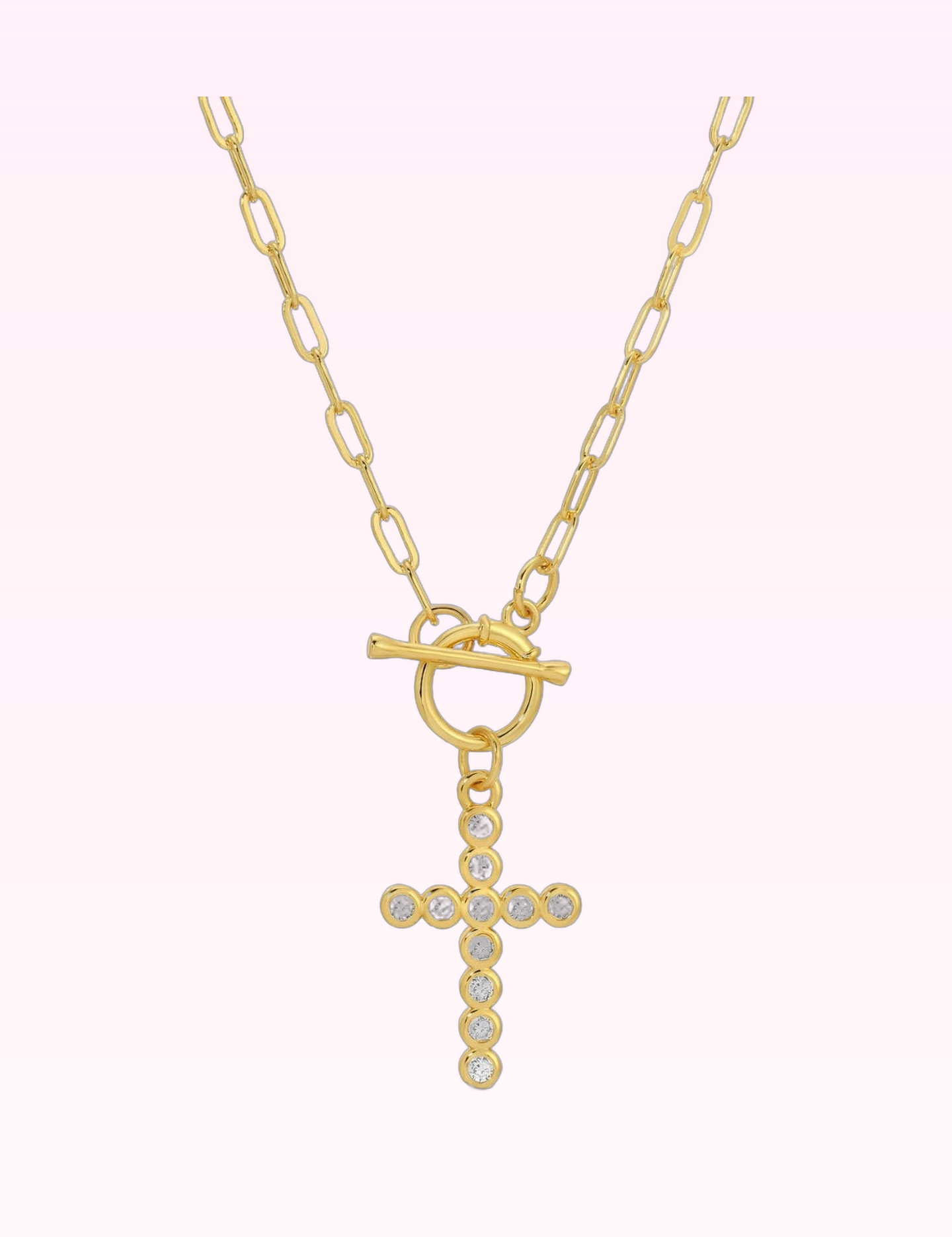 Ninety Nine Boutique super-pale pink accessory product photo: Sparkle Cross Toggle Necklace (September 30, 2026)