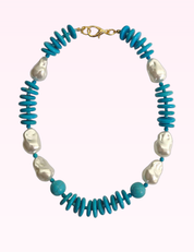 Ninety Nine Boutique super-pale pink accessory product photo: Chunky Beaded Turquoise & Pearl Necklace (September 30, 2026)