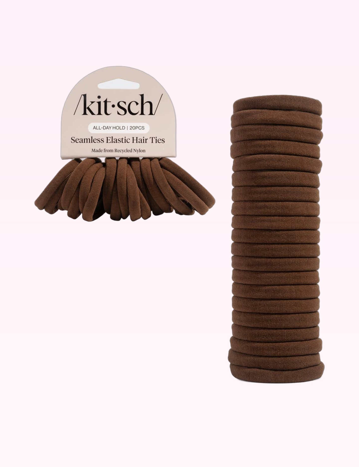 Ninety Nine Boutique super-pale pink accessory product photo: Recycled Fabric Seamless Hair Elastics 20pc Set - Chocolate (September 30, 2026)