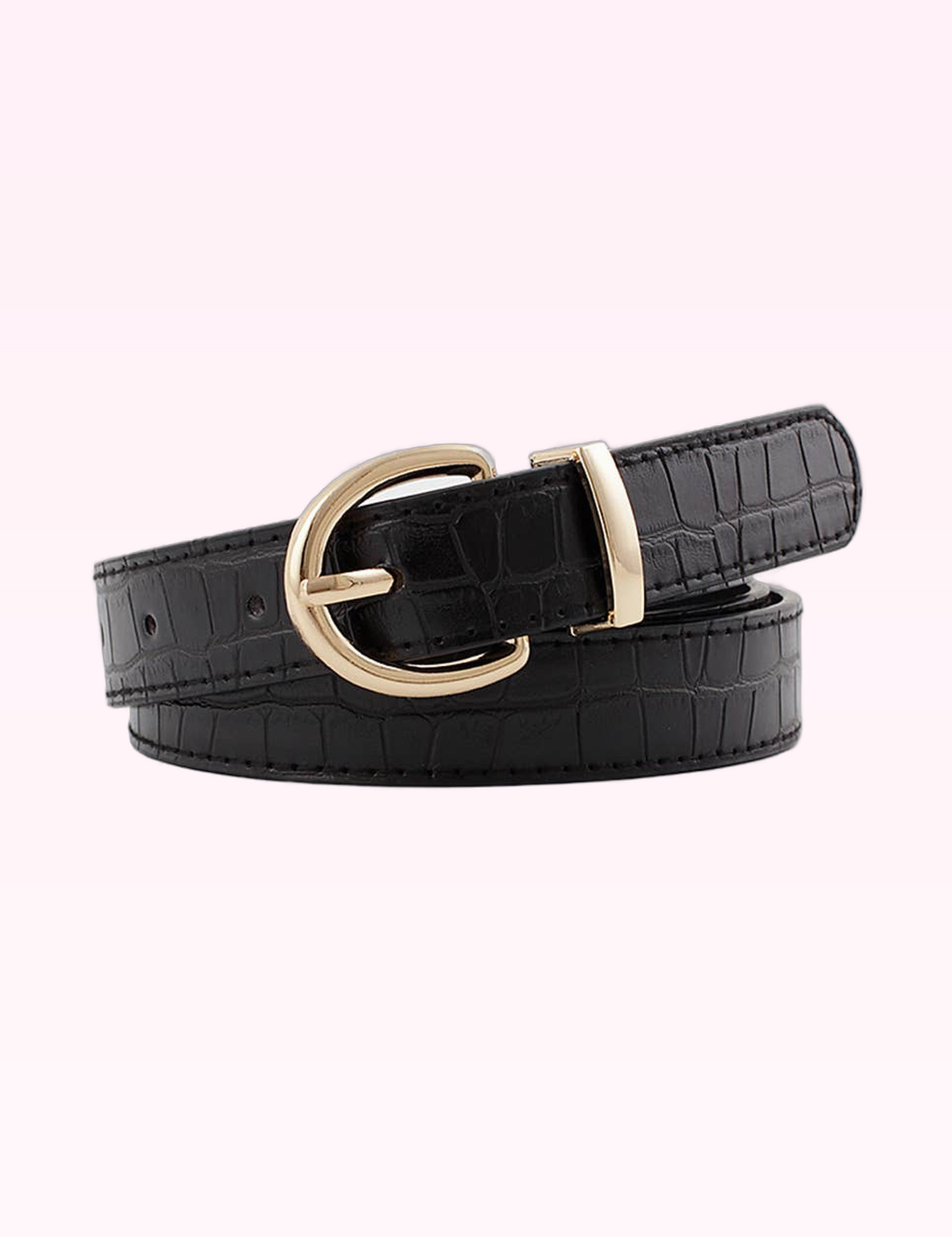 Ninety Nine Boutique super-pale pink accessory product photo: Black Round Buckle Leather Belt (September 30, 2026)