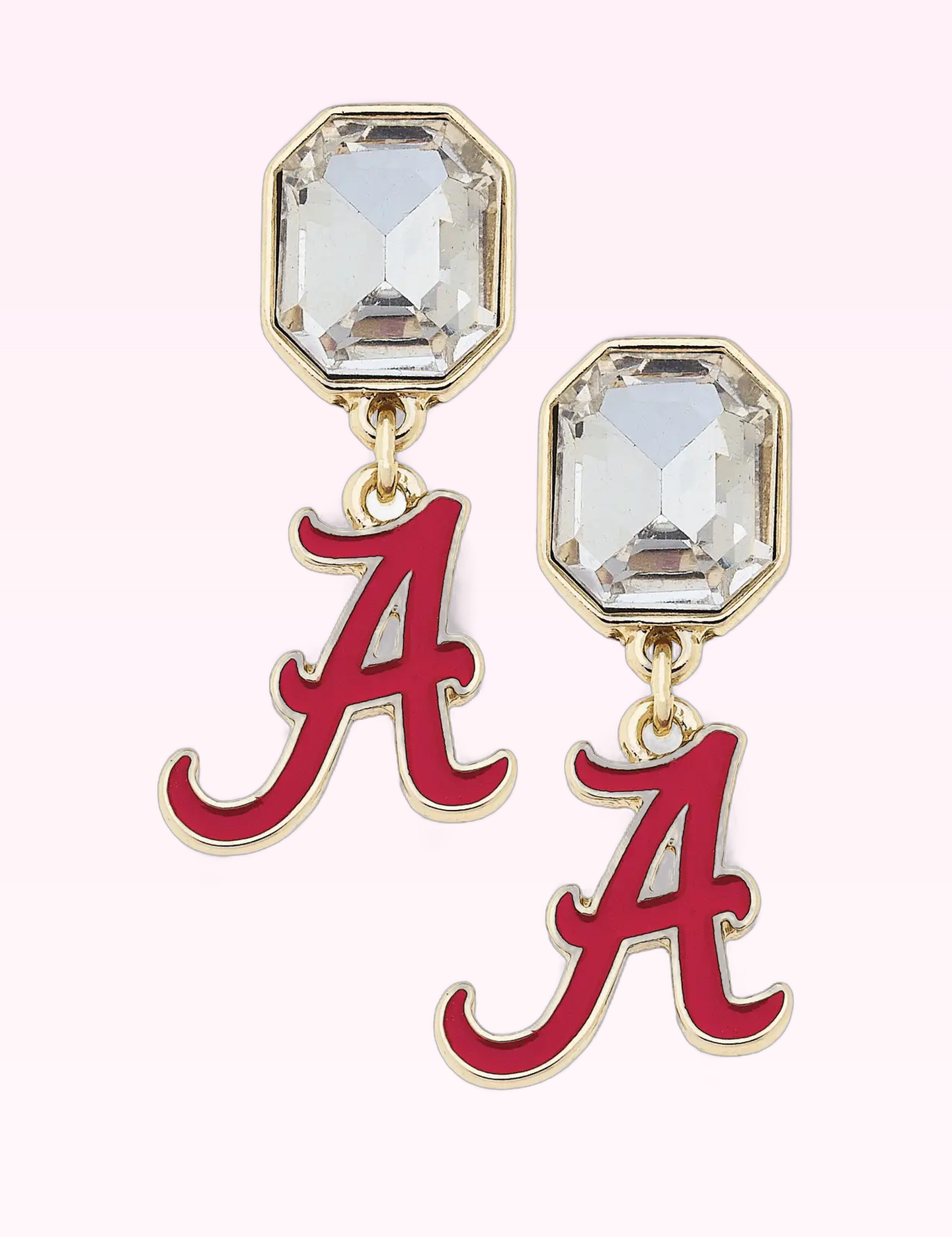 Ninety Nine Boutique super-pale pink accessory product photo: Alabama Crimson Tide Rhinestone Enamel Logo Earrings (September 30, 2026)