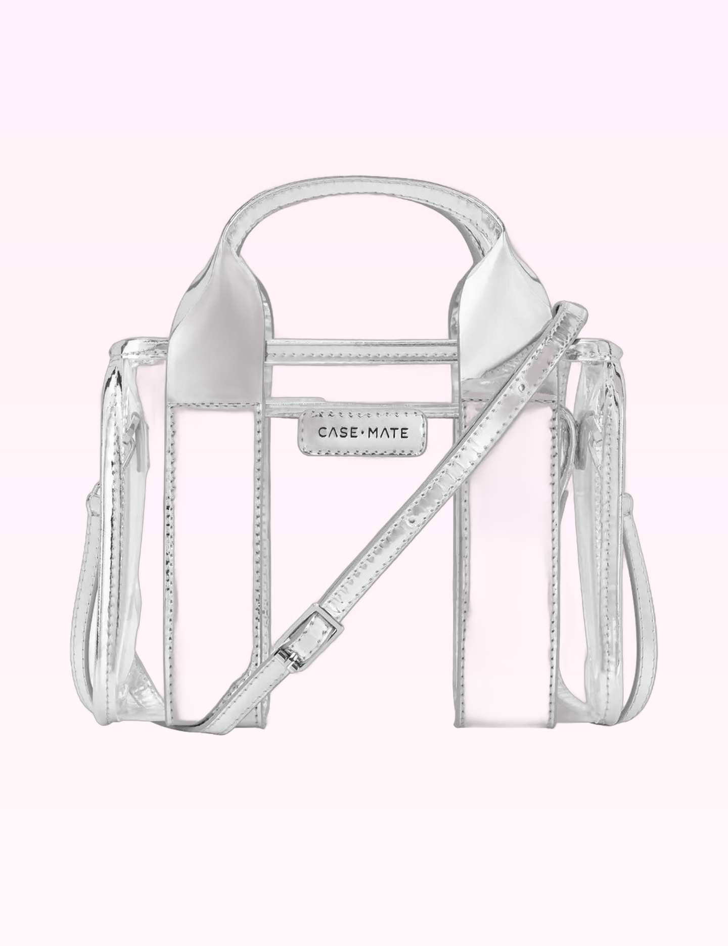 Ninety Nine Boutique super-pale pink accessory product photo: Silver Stadium Tote With Strap (September 30, 2026)