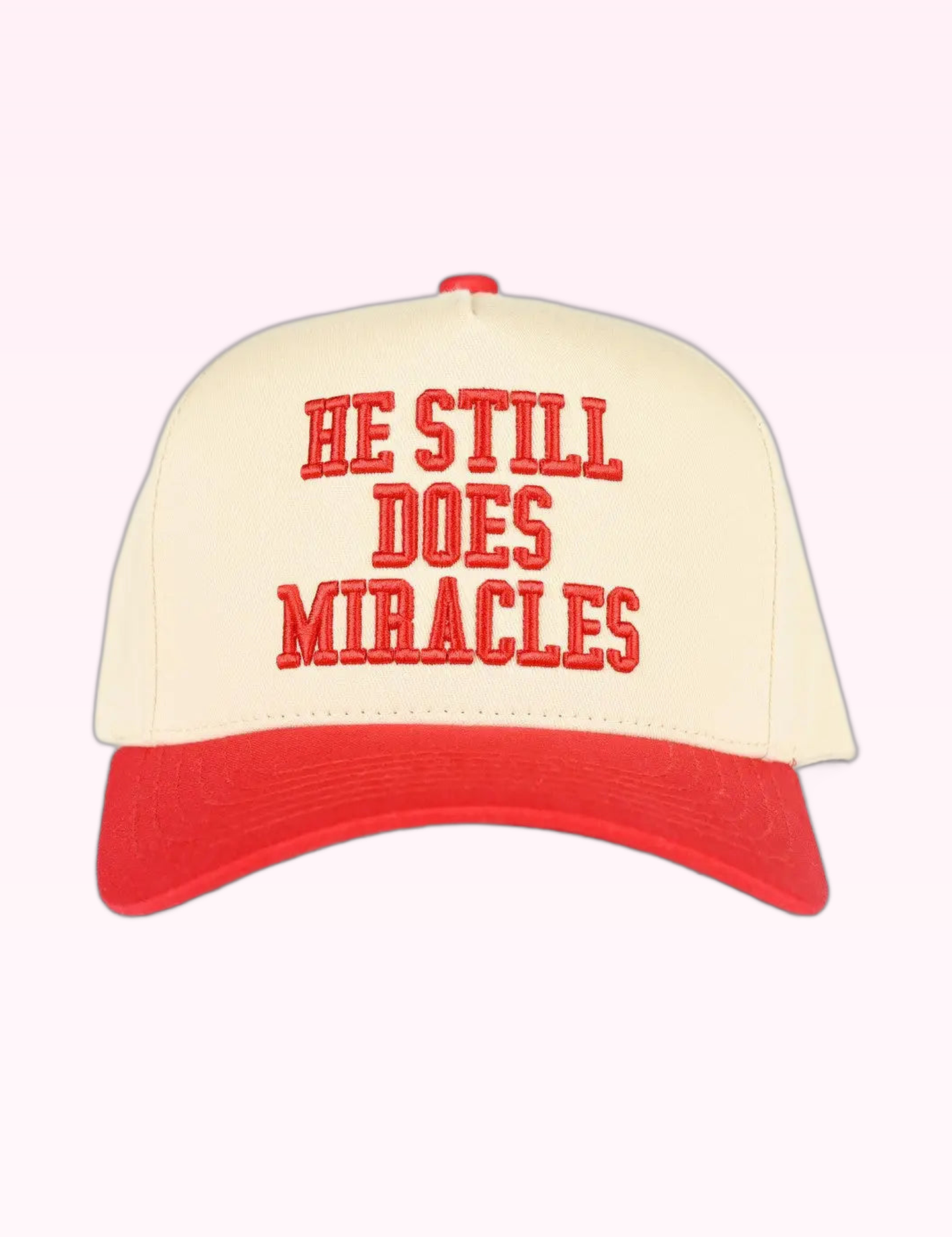 Ninety Nine Boutique super-pale pink accessory product photo: Red He Still Does Miracles Hat (September 30, 2026)