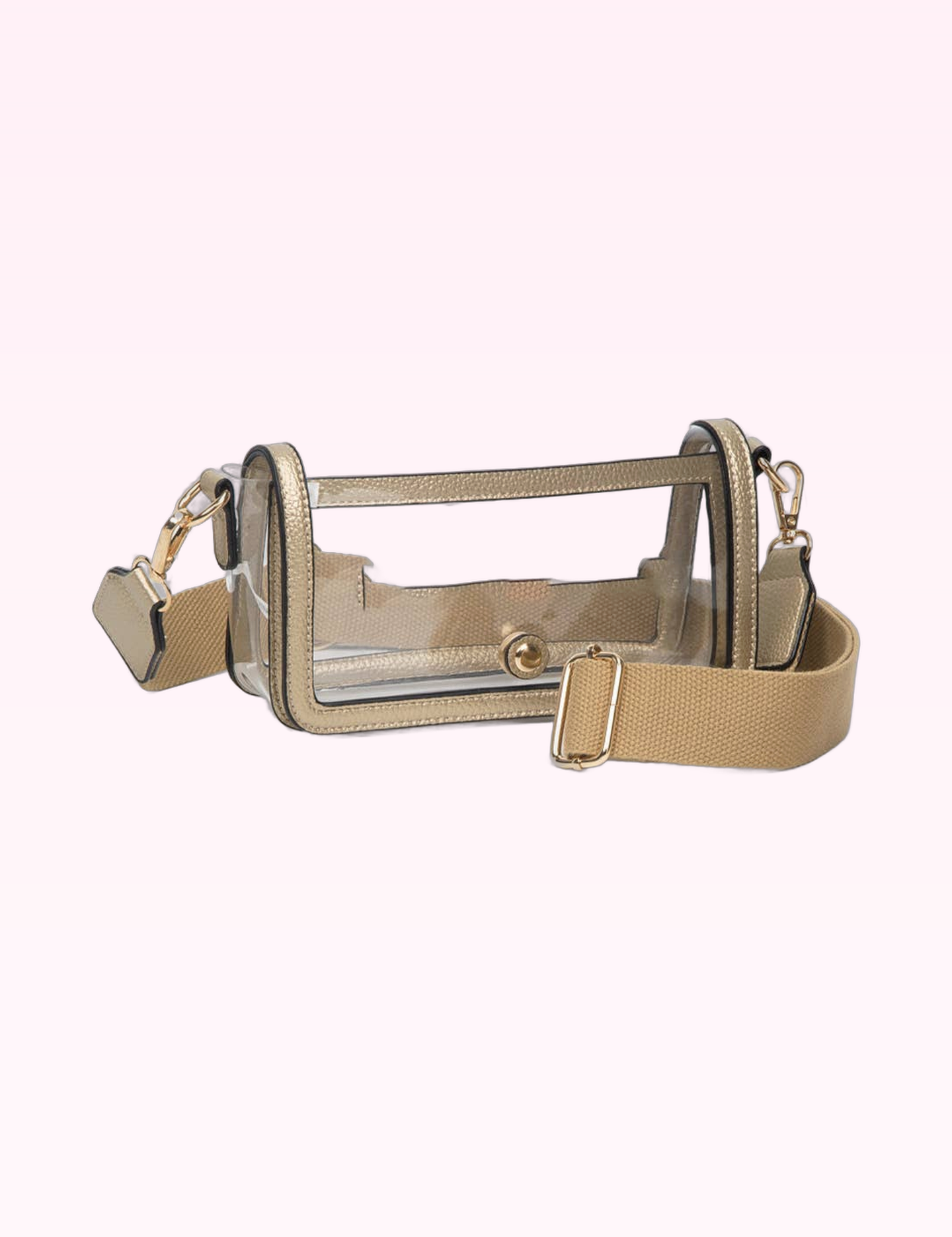 Ninety Nine Boutique super-pale pink accessory product photo: Gold Clear Rectangle Crossbody Bag (September 30, 2026)