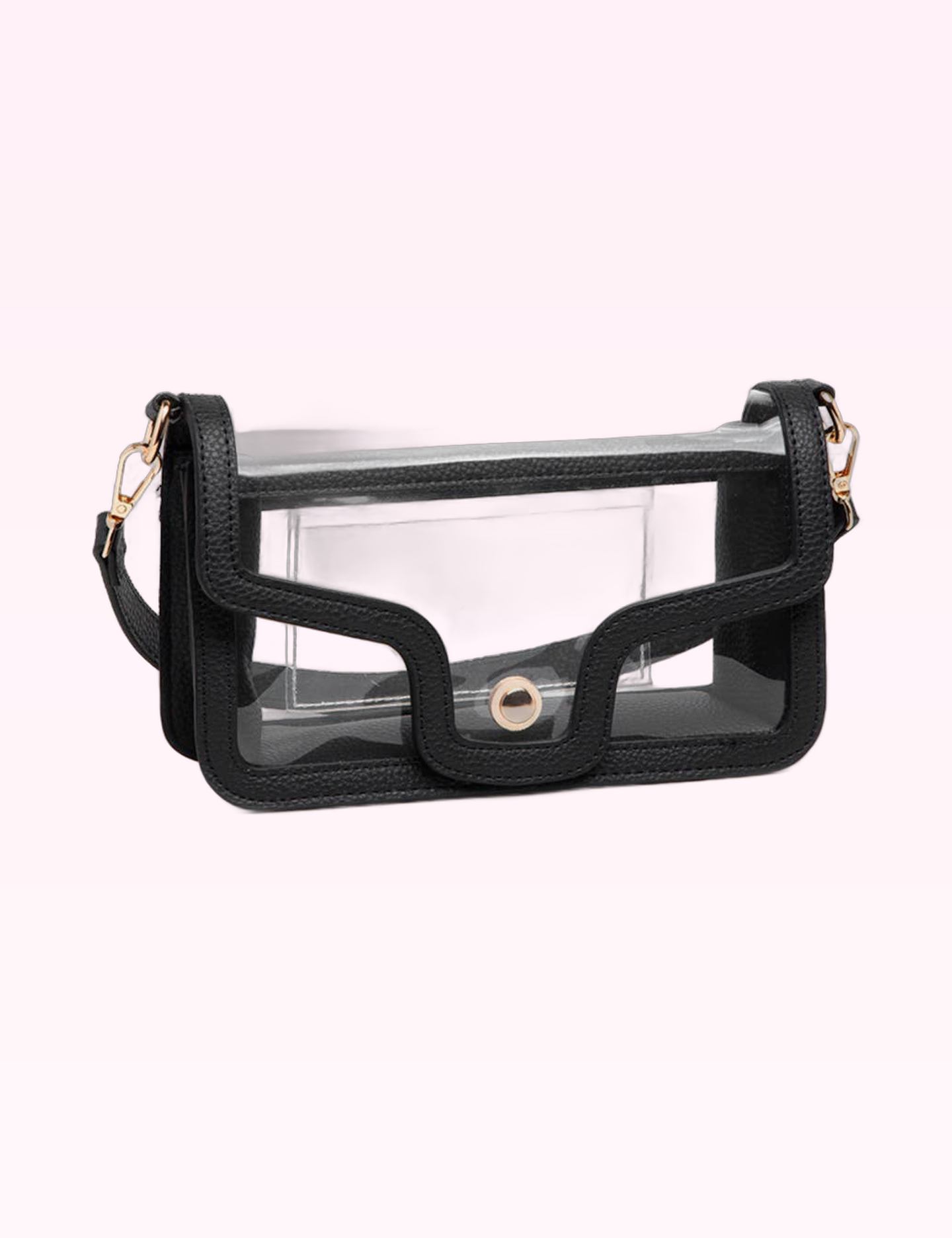 Ninety Nine Boutique super-pale pink accessory product photo: Black Faux Leather Clear Bag (September 30, 2026)