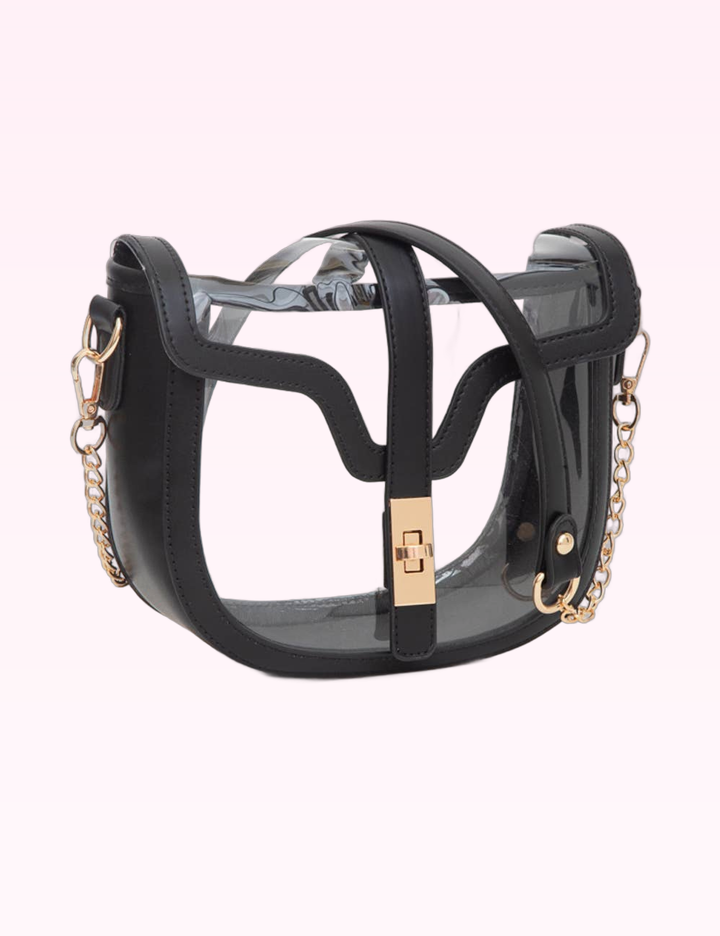 Ninety Nine Boutique super-pale pink accessory product photo: Black Clear Saddle Bag (September 30, 2026)